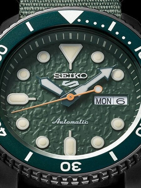 Seiko 5 Sports 24-Jewel Automatic Watch with Textured Green Dial and Nylon Strap #SRPD77