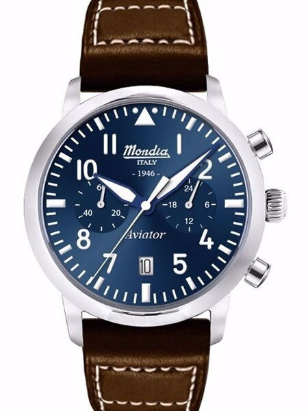 Mondia Quartz Chronograph Watch with Stopwatch, 24-Hour Sub-Dial #MI-781-SS-04BL-CP