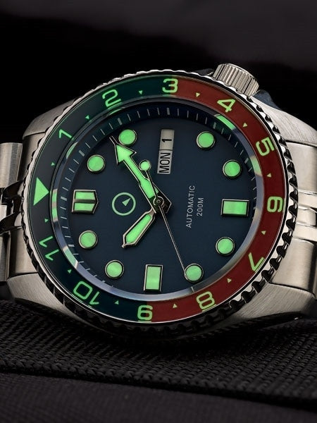 Islander 43mm Automatic Dual-Time Watch with Solid-Link Bracelet, AR Sapphire Crystal, and Luminous Sapphire Bezel Insert #ISL-50