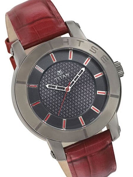 Titan HTSE Ladies Solar Powered Quartz Watch with Red Hour Markers and a Leather Strap #2526QL01