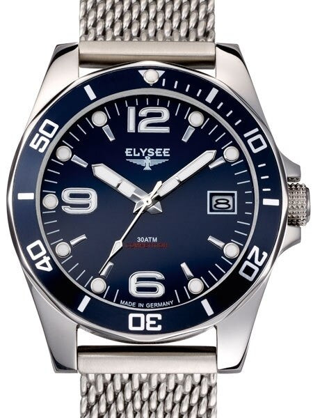 Elysee 300M Endurance 45mm Quartz Dive Watch with Blue Dial and Mesh Bracelet #60112