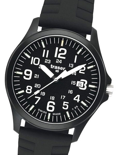 Traser Officer Pro Black PVD Steel Case Watch on Rubber Strap #100229