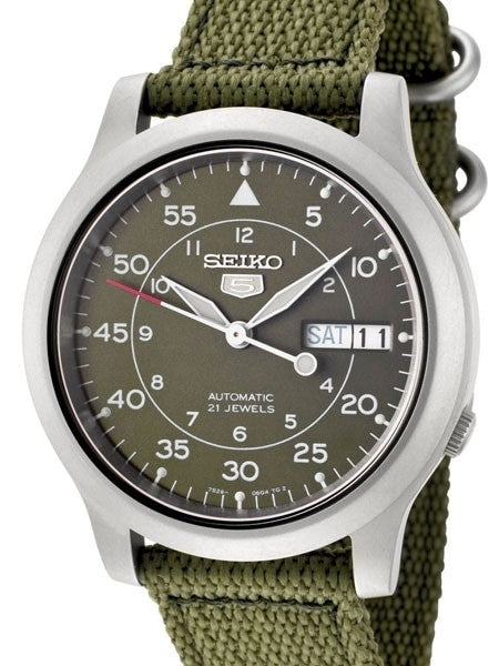 Seiko 5 Military Green Dial Automatic Watch with Green Canvas