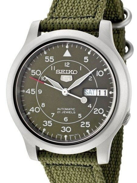 Scratch and Dent - Seiko 5 Military Green Dial Automatic Watch with Green Canvas Strap #SNK805K2