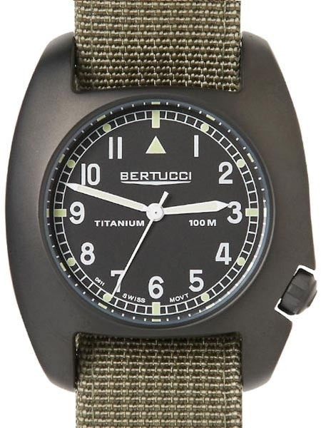 Bertucci D-1T Black Titanium Field Watch with Olive Nylon Strap #17009