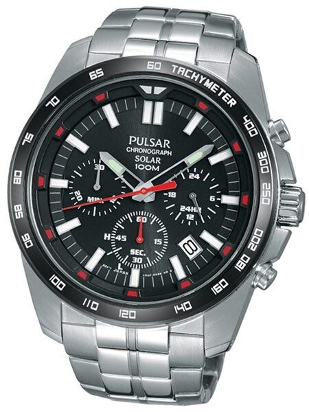Pulsar Solar Quartz Chronograph Watch with Stopwatch and 24-Hour Sub-Dial #PZ5005