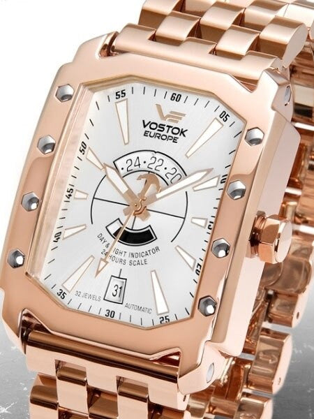 Vostok-Europe Arktika Rose Goldtone Automatic Watch with AM-PM Indicator #3409155B