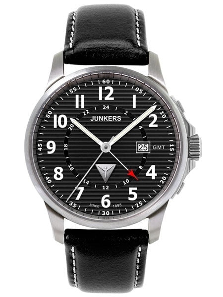 Junkers Tante JU Series GMT Watch with Corrugated Black Dial #6848-2