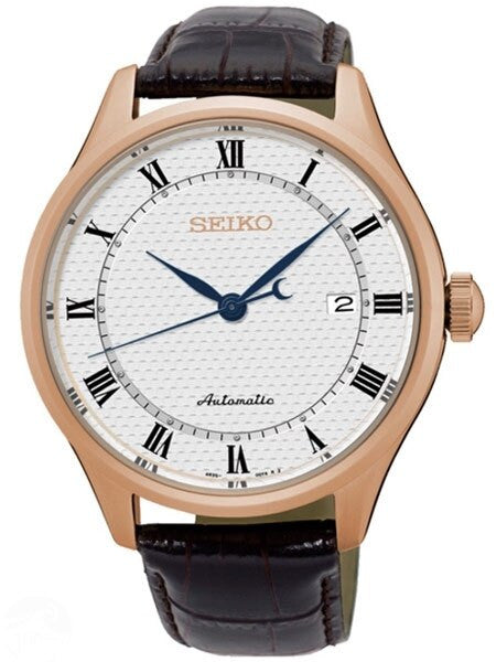 Seiko 23-Jewel Automatic Dress Watch with 42mm Case, Leather Strap #SRP772