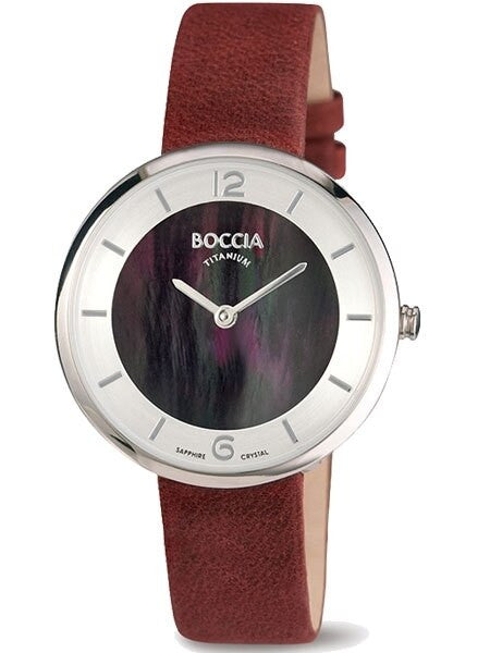 Boccia Ladies Quartz Watch with MOP Dial, Titanium Case and Red Suede Leather Strap #3244-02