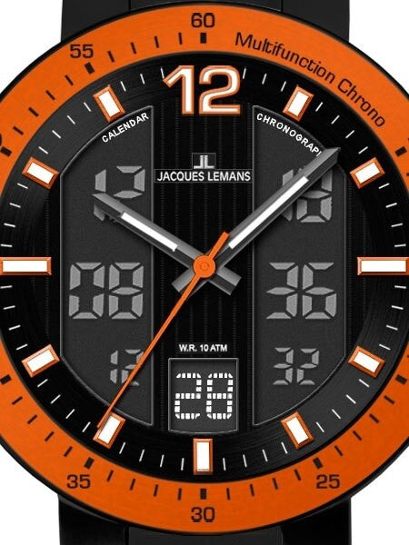 Jacques Lemans Black Milano 50MM Analog-Digital Chronograph Calendar Watch #1-1726I