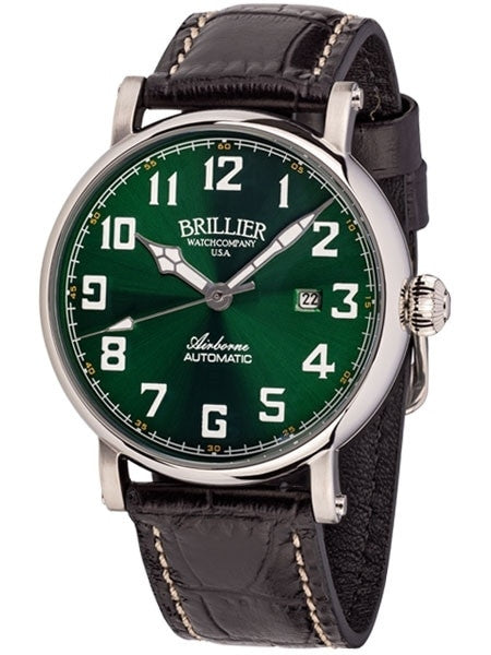 Brillier Green 43mm Airborne Automatic Watch with Horween Leather Strap #BR-15