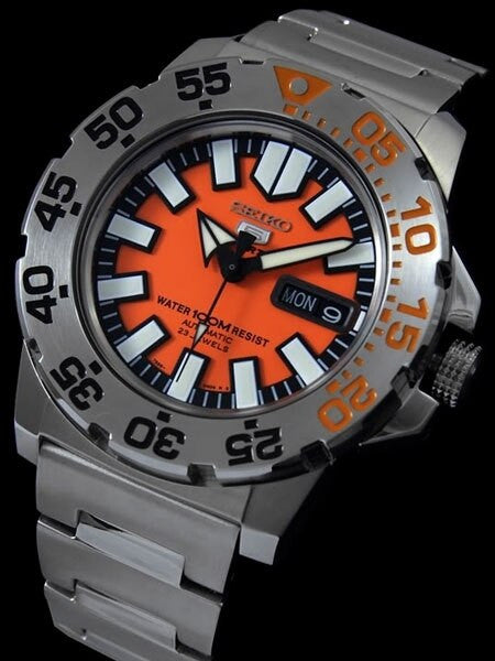 Seiko 5 Sports "Baby Monster" Automatic Dive Watch w/ Orange Dial #SNZF49K1
