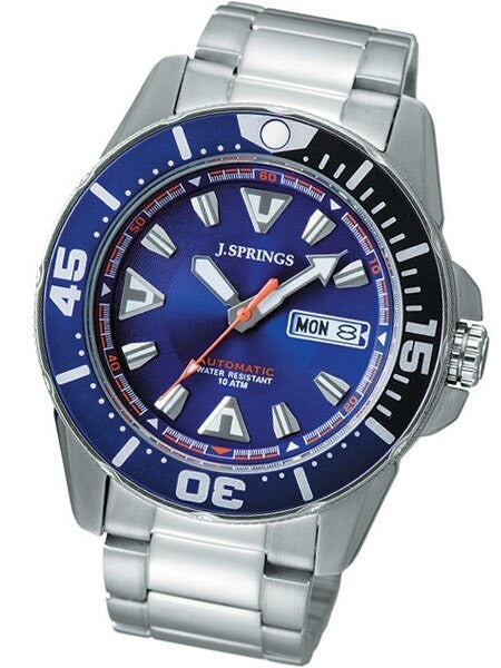 J. Springs Automatic 21-Jewel Sport Dive Watch with Day and Date, Blue Dial #BEB080