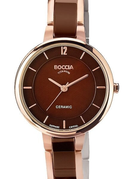 Boccia Ladies Quartz Watch with Brown MOP Dial, Rose Goldtone Titanium Case and Matching Bracelet #3236-04