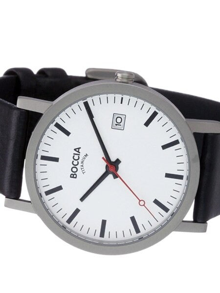 Boccia Mens Silver Quartz Watch with 38mm Titanium Case and Leather Strap #3538-01