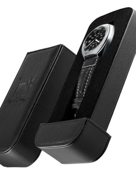 Lew and Huey Classic Flieger-Style, Automatic Pilot Watch with High Quality Leather Strap #Spectre-3Q-Black