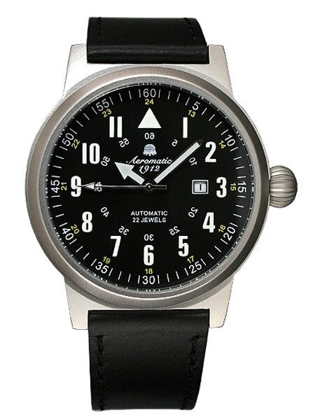 Aeromatic 1912 Automatic 48mm Aviator Watch with Black Leather Strap #A1347