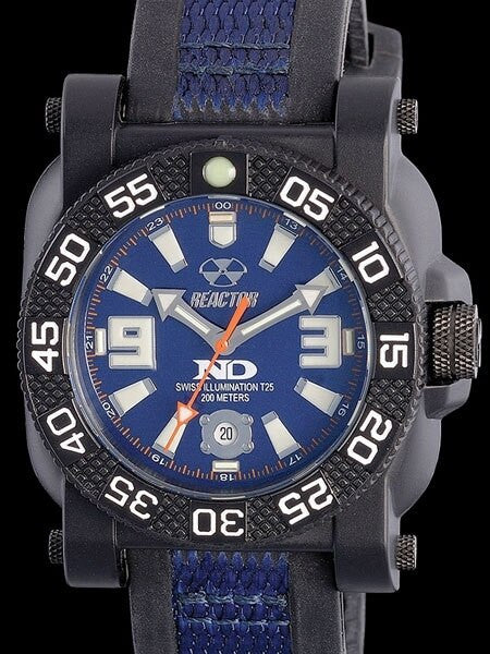 Reactor Gryphon Watch with Never Dark Illumination, Black Nitromid Polymer, Steel Core Case and Rubber Strap #73803
