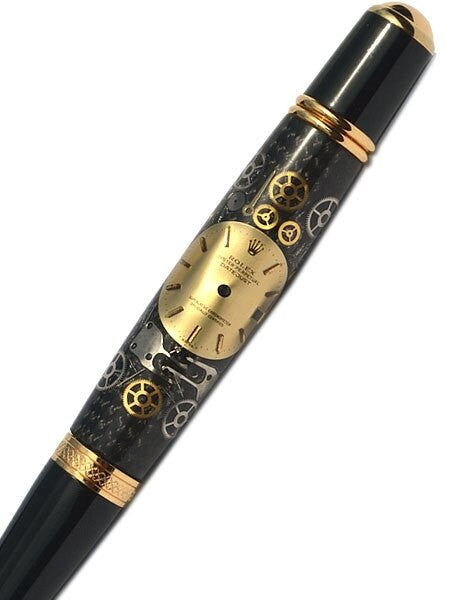 Artisan Crafted Collectable Pen made with a Rolex dial and assorted gears, cogs, screws and bridges #WPP101BP
