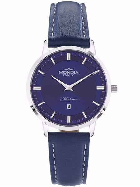 Mondia Women's Madison Quartz Dress Watch with Matching Leather Strap #MI-771-SS-04BLBL-CP