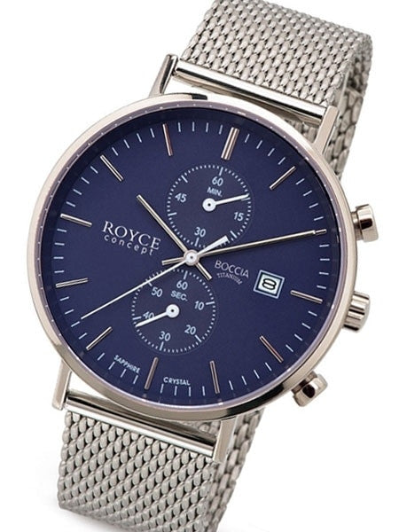 Boccia Mens Two-Eye Quartz Chronograph Watch with Blue Dial and 42.5mm Titanium Case #3752-05