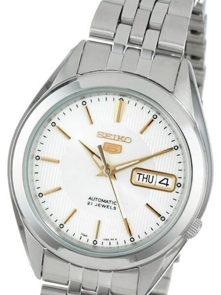 Seiko 5 Automatic White Dial Watch with Stainless Steel Bracelet #SNKL17