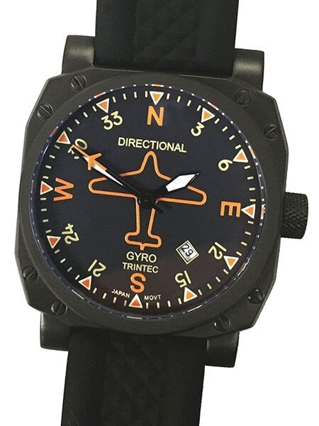 Scratch and Dent - Trintec Zulu-03 Directional Gyro Automatic Aviator Watch with Black PVD Case #9062VW