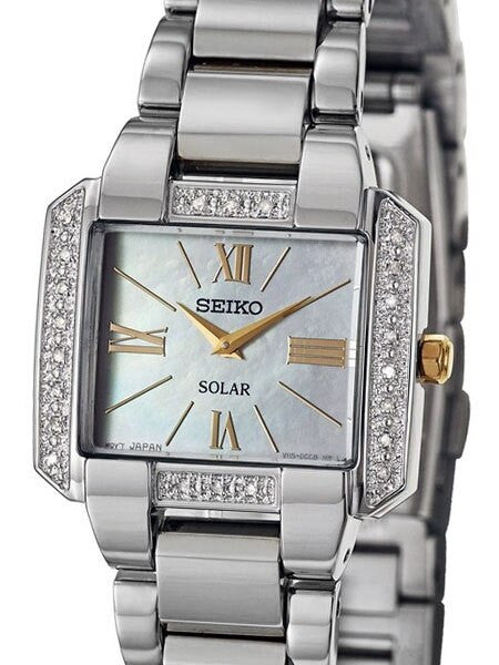 Seiko Women's Solar Dress Watch with 22 White Diamonds, Mother of Pearl Dial #SUP239