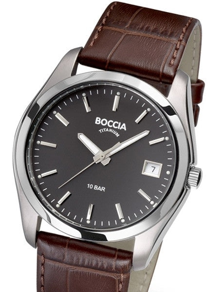 Boccia Mens Quartz Watch with 40mm Titanium Case and Leather Strap #3548-02