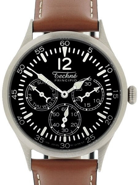 Techne 38mm Merlin Quartz Aviator Watch with Day and Date Sub-Dials and Small Seconds #280.053