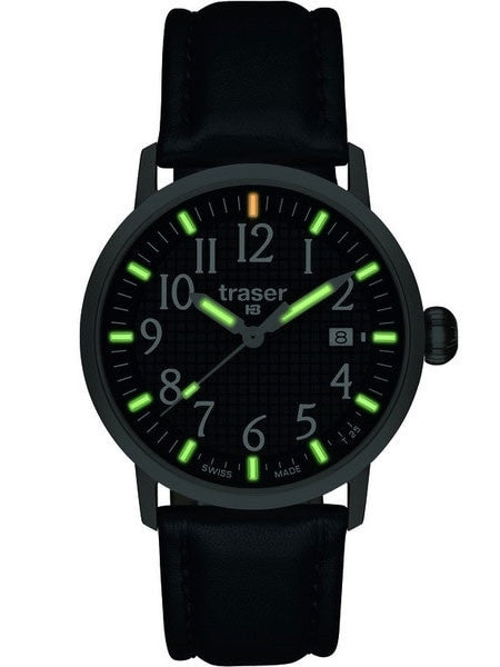 Traser Classic Basic Black Watch with Black Waffle Dial and Leather Strap T4102.740.A2.01