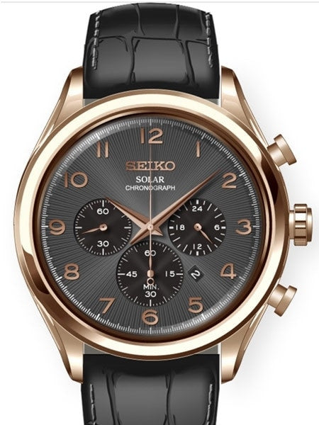Seiko Solar Quartz Chronograph with Stop-Watch and 24-hour Sub-Dial  #SSC566