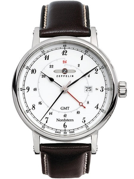Scratch and Dent - Graf Zeppelin Nordstern Series Swiss Quartz GMT Watch with Coin-Edge Case #7546-1