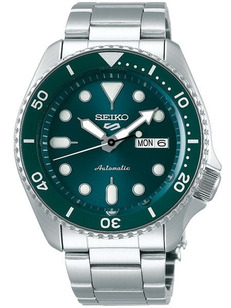 Seiko 5 Sports 24-Jewel Automatic Watch with Green Dial and SS Bracelet #SRPD61