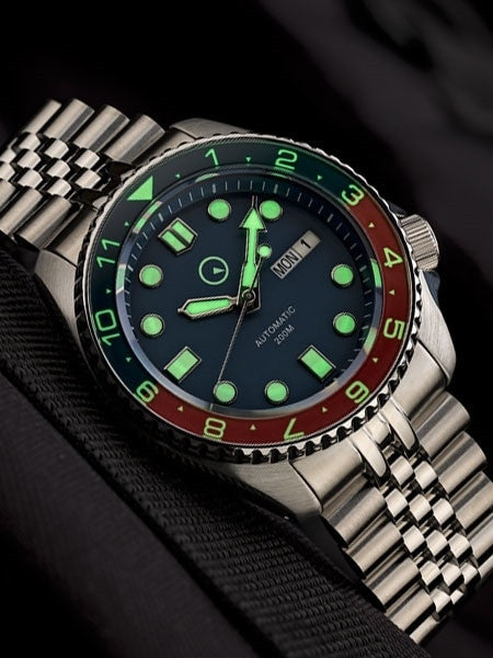 Islander 43mm Automatic Dual-Time Watch with Solid-Link Bracelet, AR Sapphire Crystal, and Luminous Sapphire Bezel Insert #ISL-50