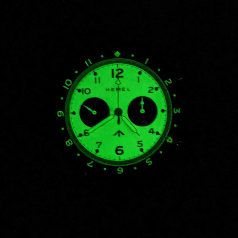 HEMEL Airfoil Full Lume Mechanical Chronograph Watch with Dual-Time Bezel #HF25IV