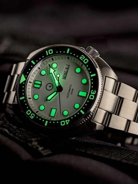 Islander White Dial Automatic Dive Watch with AR Double Dome Sapphire Crystal, and Luminous Ceramic Bezel Insert #ISL-29
