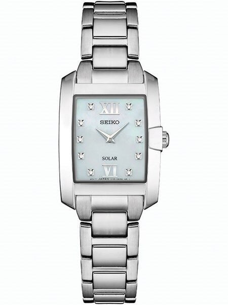 Seiko Women's Solar Dress Watch with 10 Diamond Hour Markers, Mother of Pearl Dial #SUP377
