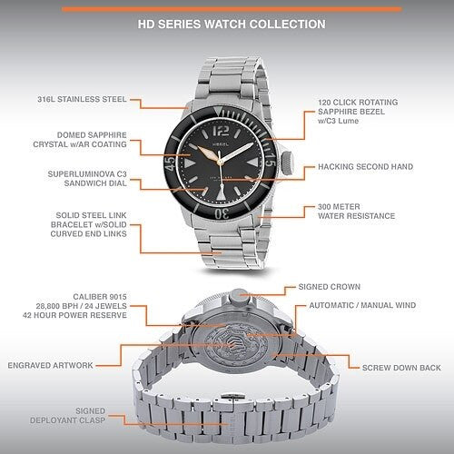 HEMEL 300-Meter Automatic Dive Watch with Luminous Bezel and AR Sapphire Crystal #HD1-01