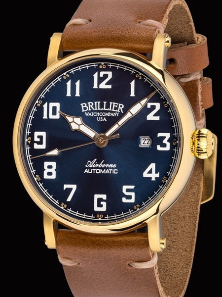 Brillier Blue 43mm Airborne Automatic Watch with Horween Leather Strap #BR-18