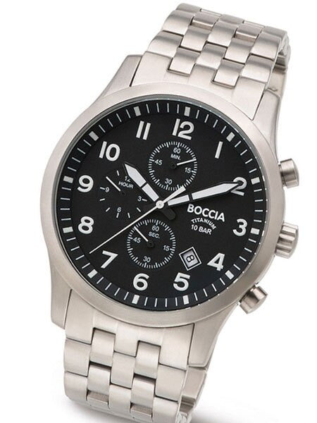 Boccia Mens Quartz Chronograph Watch with 12-Hour Totalizer and 41.5mm Titanium Case #3755-02