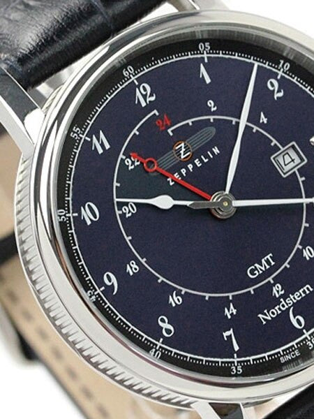 Graf Zeppelin Nordstern Series Swiss Quartz GMT Watch with Coin-Edge Case #7546-3