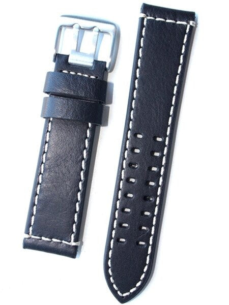 Toscana Black Italian Leather Strap with Double-Tongue Buckle, Contrasting Stitching #EPBX-25730