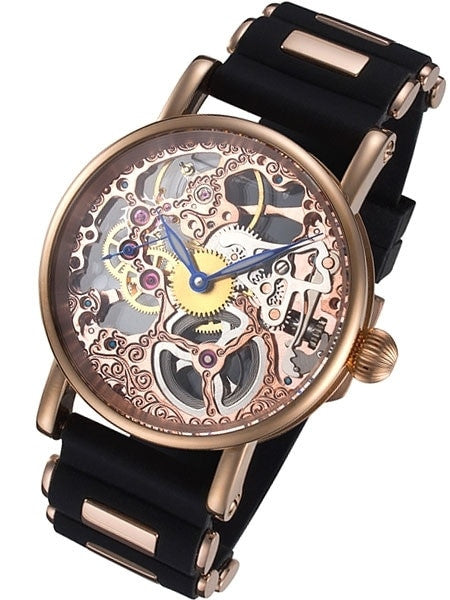 Rougois Rosarita Hand Wind Decorated Skeleton Movement Watch with Rose Goldtone Case #RS10005-BSB