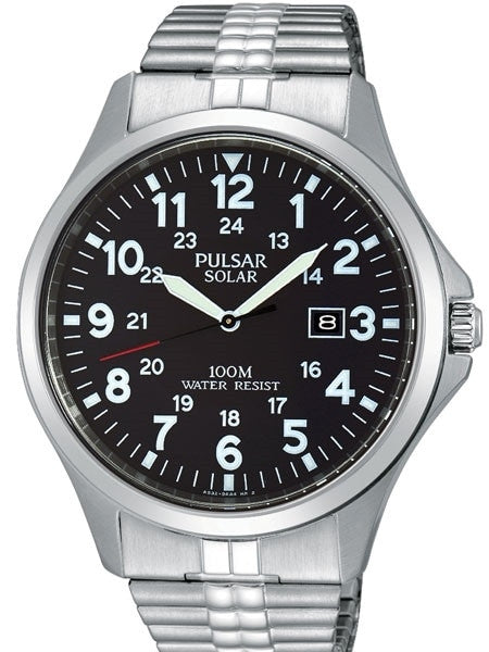 Pulsar Solar Powered Quartz Aviator Style Watch with 42mm Case #PX3069