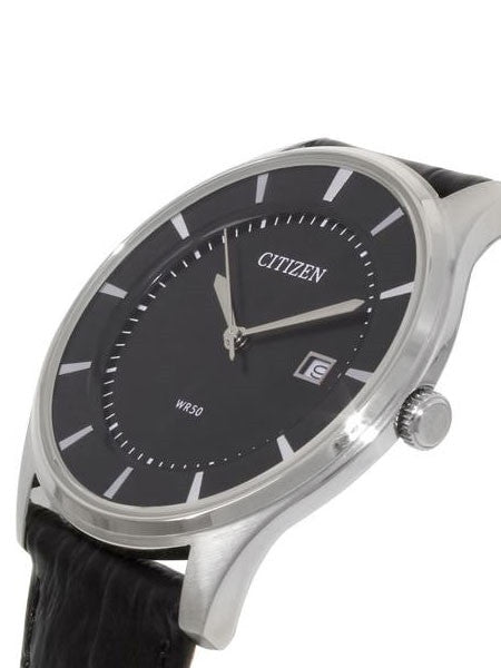 Citizen Thin Quartz Dress Watch with Black Dial and Leather Strap #BD0041-03E