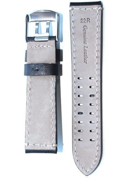 Toscana Black Italian Leather Strap with Double-Tongue Buckle, Contrasting Stitching #EPBX-25730