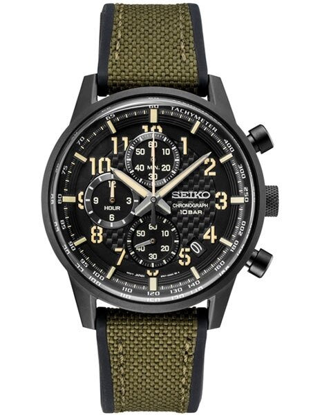 Seiko Quartz Chronograph with Stop-Watch and 12-hour Totalizer #SSB373