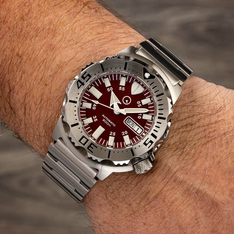 Islander Red Dial Automatic Dive Watch with AR Double Dome Sapphire Crystal, and 120-click Bezel #ISL-59